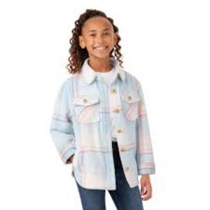 NWT Members Mark Girl's Relaxed Fit Plaid Shacket Blue Plaid Side Pockets M(7/8)